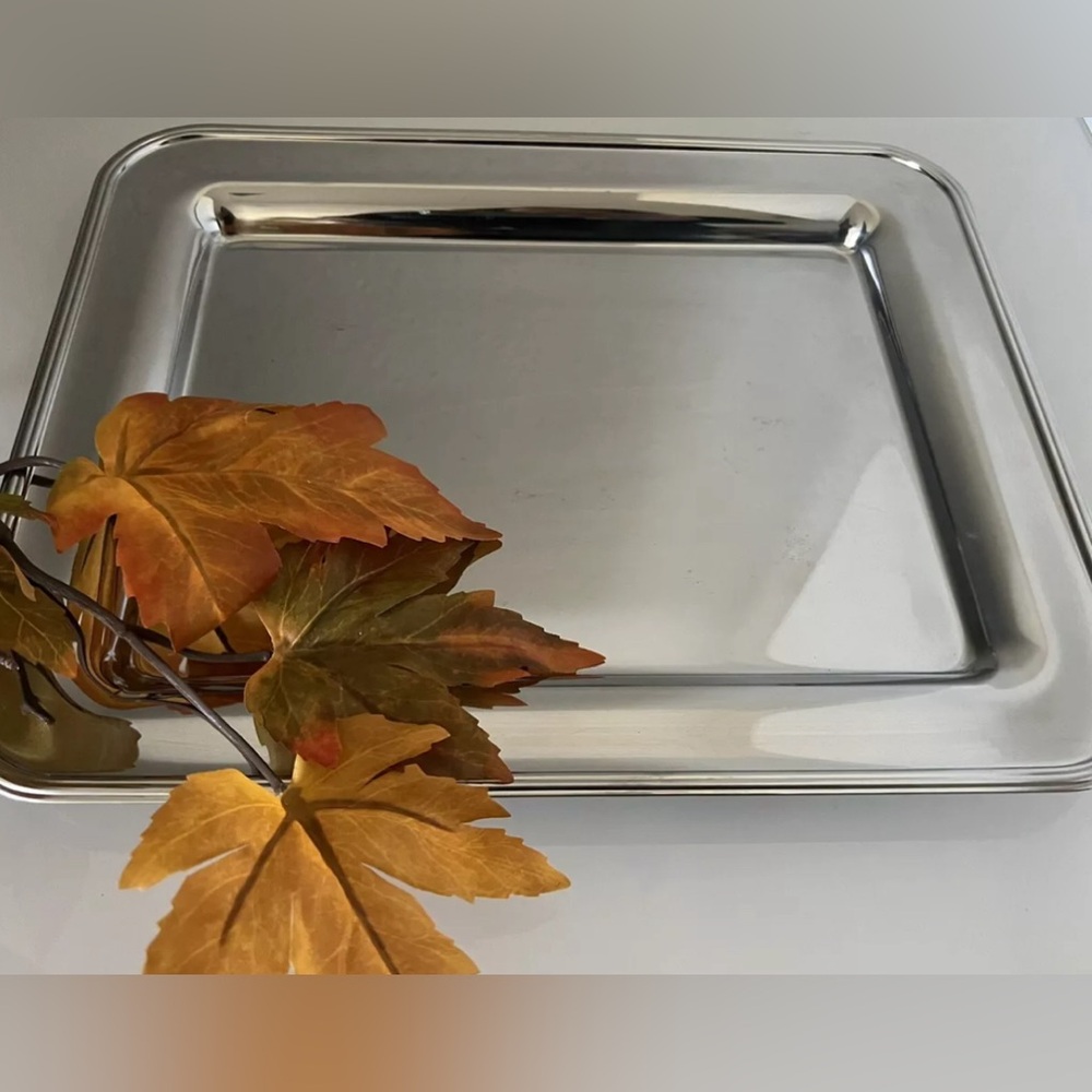 Classic Silver Metal Tray 12-1/2” W x 10” D x 3/4” H